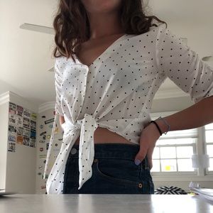 abercrombie polka dot tie front blouse